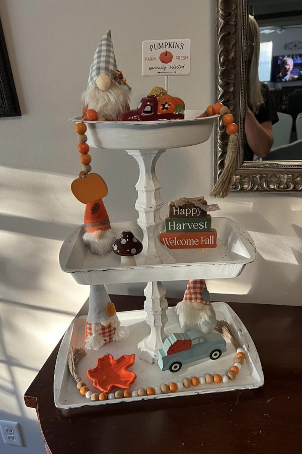 A 3-tiered tray Fall-themed Decor