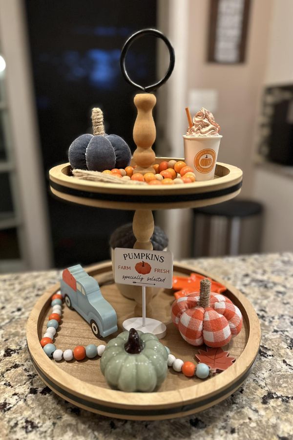 A rustic Fall-themed Tiered Tray