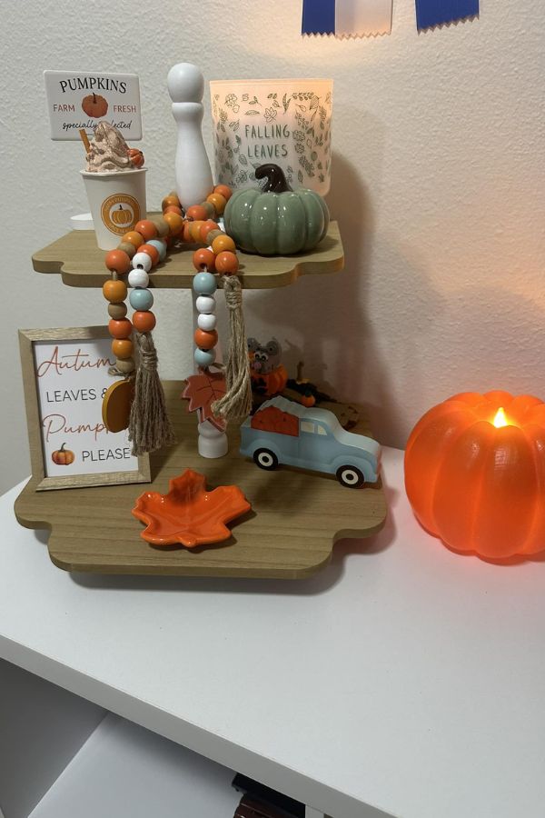 Comfy Candle Light and fall goodies Tiered Tray Decor