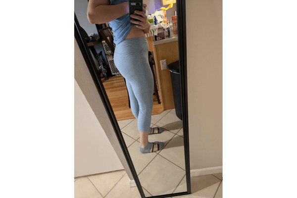 Wearing Blue Capri Leggings