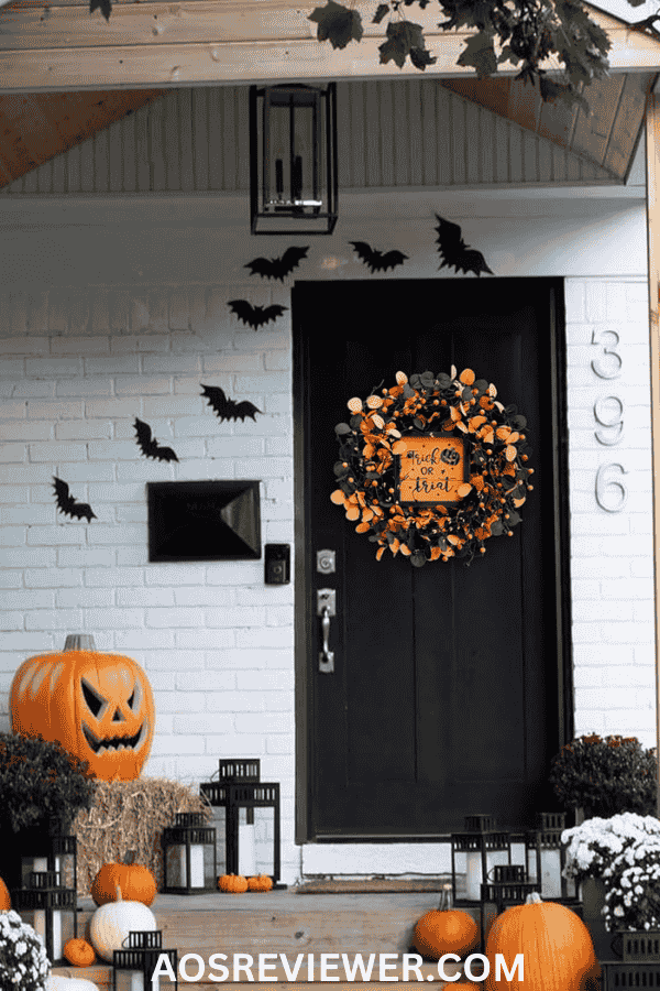 A Yellow and Green Eucalyptus Leaves Halloween Wreath