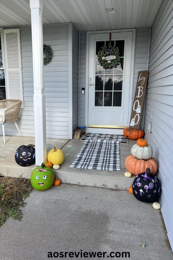 Colorful, Quirky Pumpkin Front Door Decor