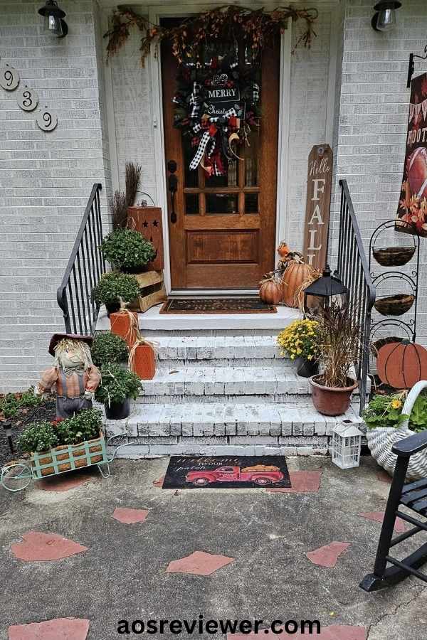 Fall Harvest Front Door with Stairs Decor