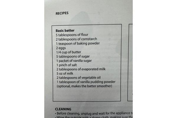 Recipe Given in Instruction Manual