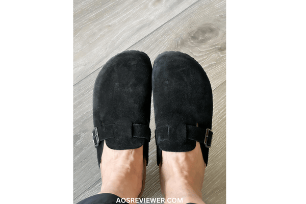 Serra Ladies Genuine Suede Clogs Black in Use