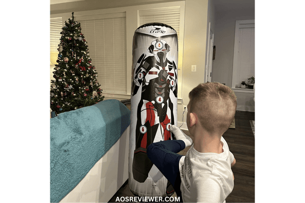 Nephew Training with Crane Kickboxing Trainer Robot