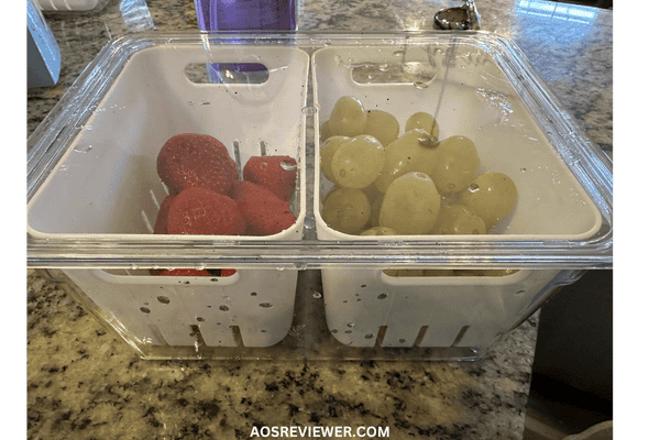 Storing Strawberries and Grapes in Crofton Fridge Storage with Colander