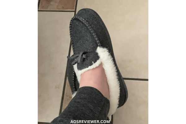 Wearing a Serra Ladies Memory Foam Slipper in Grey